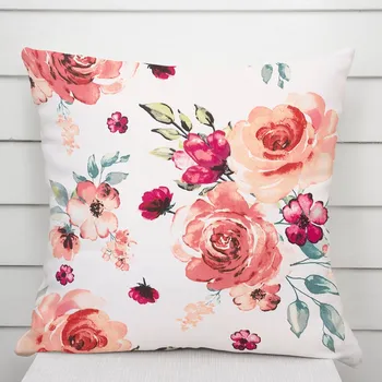 Povlak na dekorativní polštářek Bavlněný povlak na polštář Sandra SA-669 Červeno-růžové akvarelové květy 40 x 60 cm