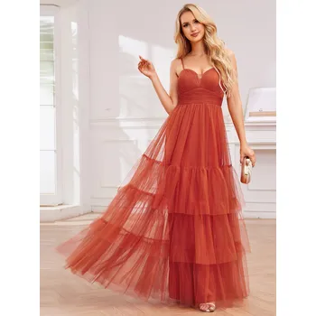 Dámské šaty Vrstvené tylové šaty se špagetovými ramínky Barva: Oranžová, Velikost: 2XL
