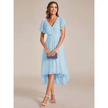 Dámské šaty Svatební šaty pro hosty z plisovaného šifonu Barva: Modrá, Velikost: 5XL