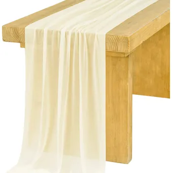 ubrus Šifonový běhoun na stůl 30x180 cm Průsvitná polyesterová látka dekorace na svatbu boho styl narozeninovou párty svatební oblouk závěsný překryv krémová