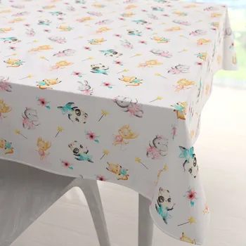 ubrus Dětský bavlněný čtvercový ubrus Sandra SA-671 Zvířátka baletky na bílém 70x70 cm