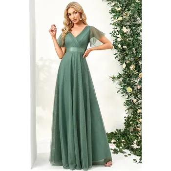 Dámské šaty Šaty maxi pro družičky s výstřihem do V a áčkovým střihem Barva: Zelená, Velikost: 5XL