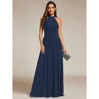 Dámské šaty Třpytivé společenské večerní šaty s ohlávkou Barva: Tmavě Modrá, Velikost: 9XL