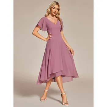 Dámské šaty Večerní šaty z šifonu s výstřihem do V Barva: Tmavě Růžová, Velikost: 8XL
