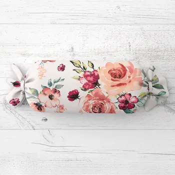 Dekorativní polštářek Polštář válec bonbon Sandra SA-669 Červeno-růžové akvarelové květy 15x60 cm