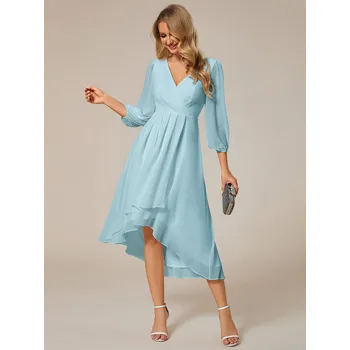 Dámské šaty Šifonové svatební šaty pro hosty s dlouhými rukávy Barva: Modrá, Velikost: 9XL