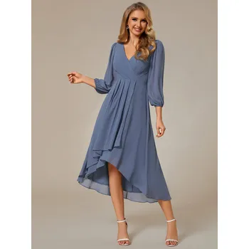 Dámské šaty Šifonové svatební šaty pro hosty s dlouhými rukávy Barva: Mořská, Velikost: 11XL