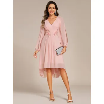 Dámské šaty Elegantní šifonové večerní šaty s asymetrickým lemem Barva: Růžová, Velikost: 8XL