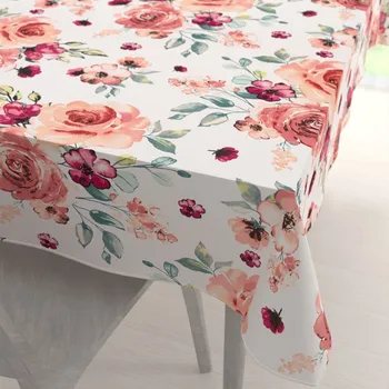 ubrus Bavlněný obdélníkový ubrus Sandra SA-669 Červeno-růžové akvarelové květy 50x100 cm