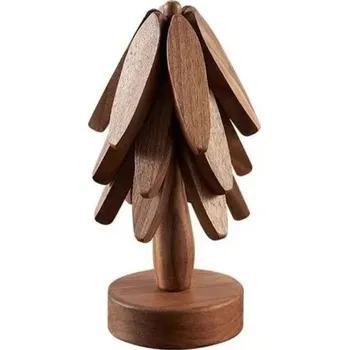 Chňapka Dřevěná izolační podložka 10x10x22,5 cm stojan na stromeček dekorativní žáruvzdorné prostírání pod pohár proti opaření květináč tmavě hnědá