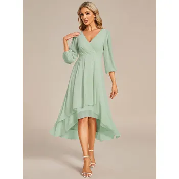 Dámské šaty Šifonové svatební šaty pro hosty s dlouhými rukávy Barva: Mátová, Velikost: 6XL