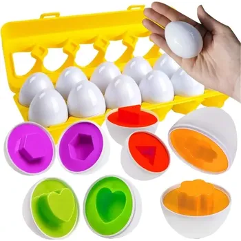 Hračka pro nejmenší Montessori sada vajíček – vzdělávací sorter tvarů a barev, 12 ks