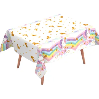 Party dekorace PVC ubrus 220x130 cm s motivem duhového jednorožce narozeninová dekorace na stůl pro děti dívky párty oslavu a baby shower