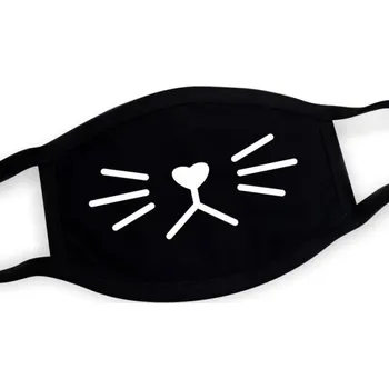 Karnevalová maska Černá bavlněná zimní teplá poloobličejová maska Unisex zahušťovací ústní maska s kresleným vzorem kočky Ochrana proti chladu a větru
