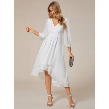 Dámské šaty Šifonové svatební šaty pro hosty s dlouhými rukávy Barva: Bílá, Velikost: 5XL