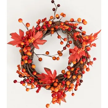 Věnec Homla WENC s oranžovými kuličkami a listy 25 cm
