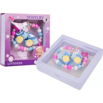 Souprava šperků dětská sada šperků s jednorožcem – růžový náramek a sponky