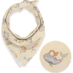 Dětský bavlněný šátek Sandra SA-670 Šedo-hnědé mořské panny s delfíny na žlutobéžovém 70 x 70 cm