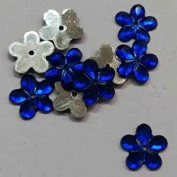 Dětské navlékací korálky Našívací korálek kabošon 12mm - květinka - tmavě modrá