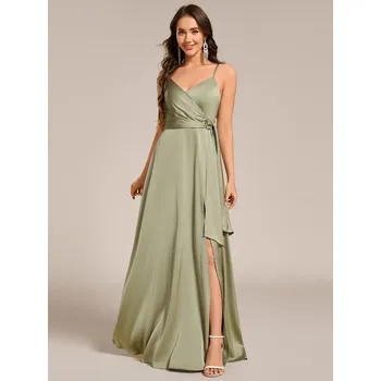 Dámské oblečení Elegantní saténové šaty pro družičku na špagetová ramínka Barva: Zelená, Velikost: 2XL