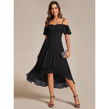 Dámské šaty Svatební šifonové šaty na špagetová ramínka Barva: Černá, Velikost: 7XL