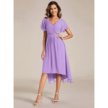 Dámské šaty Svatební šaty pro hosty z plisovaného šifonu Barva: Levandulová, Velikost: 7XL