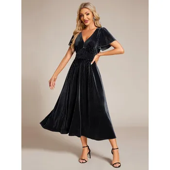 Dámské šaty Sametové svatební šaty pro hosty s výstřihem do V Barva: Šedá, Velikost: 8XL