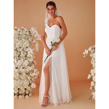 Dámské oblečení Plisované tylové šaty pro družičku na jedno rameno Barva: Bílá, Velikost: 3XL