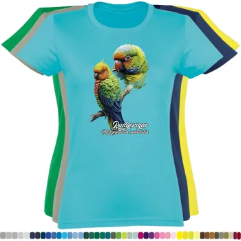 Dámské tričko damske-levne-bavlnene-tricko-digitalni-potisk-kanarek-divoky Barva: Turquoise - tyrkysová, velikost: S