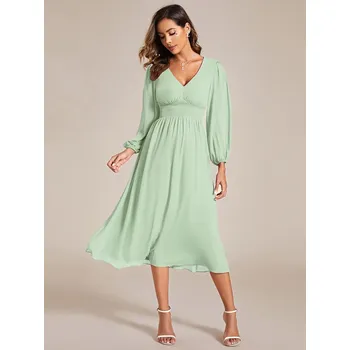 Dámské šaty Šifonové svatební šaty s dlouhými rukávy ke kolenům Barva: Mátová, Velikost: 8XL