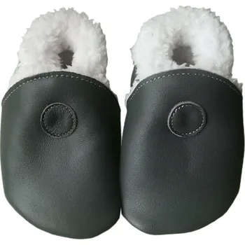 Capáčky Antracitové kožené capáčky Hopi Hop s kožíškem Velikost dle věku Hopi Hop: 12-18 měsíců, Velikost: 21,5