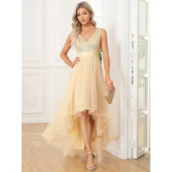 Dámské šaty Třpytivé plesové šaty s asymetrickým lemem a výstřihem Barva: Zlatá, Velikost: 9XL