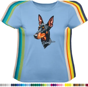 Dámské tričko damske-levne-bavlnene-tricko-digitalni-potisk-pes-dobrman Barva: Sky blue - nebesky modrá, velikost: M