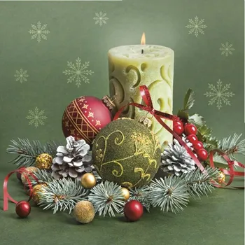 Papírový ubrousek Ubrousky vánoční 33x33cm, 20ks, Svíčka s dekoracemi