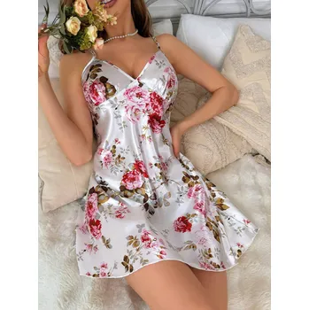 Dámská noční košile Dámská noční košilka s květy Barva: Bílá, Velikostní tabulka: L