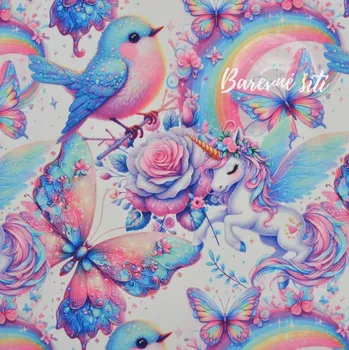 Zimní softshell Pateloví motýlci, jednorožci, duhy (E) (Zimní softshell potištěný)