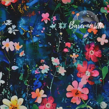 Zimní softshell Různobarevné kytičky na jeans (E) (Zimní softshell potištěný)