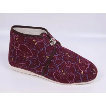 Dámská zdravotní obuv české bačkory papuče BOKAP 063 důchodky vyšší s přezkou vínové s květy velikost: 39