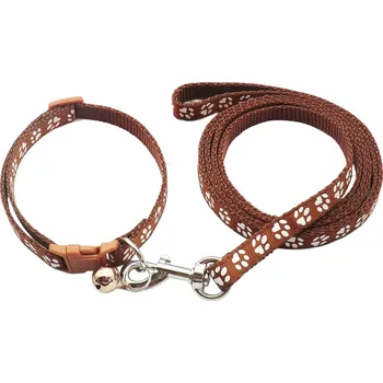 Obojek pro psa Petify Obojek s vodítkem pro psa Paw hnědý