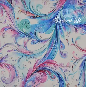 Zimní softshell Třpytivá zatočená pírka na bílé (E) (Zimní softshell potištěný)