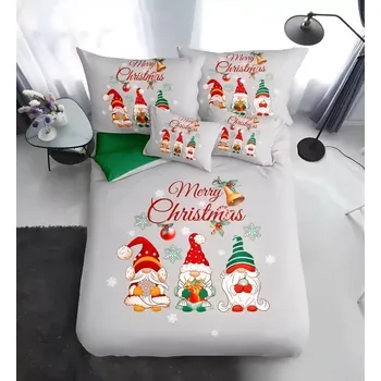 Povlečení Novinka 2025! Bavlněná vánoční sada povlečení s 3D efektem 140x200/70x90 cm - VÁNOCE - MERRY CHRISTMAS Skřítci šedé 140x200/70x90cm + POVLAK POLŠTÁŘEK ZDARMA !