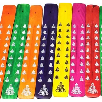 Stojan na vonné tyčinky Buddha žlutý dřevěný 26 cm z Indie