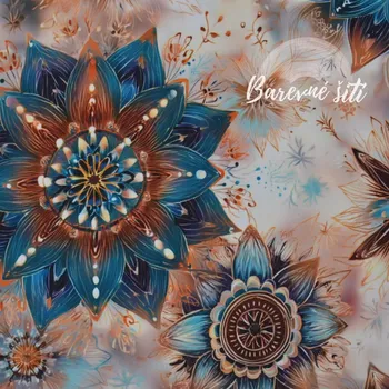 Zimní softshell Krémovotyrkysové mandaly (E) (Zimní softshell potištěný)