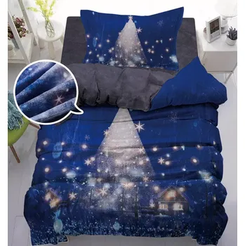 Povlečení NOVINKA 2025! Mikroplyšové povlečení s 3D efektem – Vánoční motiv Stromeček modrý 140x200/70x90 cm
