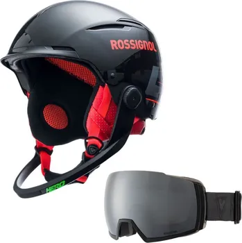 Lyžařská helma ROSSIGNOL Hero Slalom Impacts Black Chinguard & Brýle Magnetic Lens