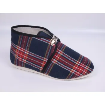 Dámská zdravotní obuv české bačkory papuče BOKAP 063 důchodky vyšší s přezkou červenomodré káro velikost: 38