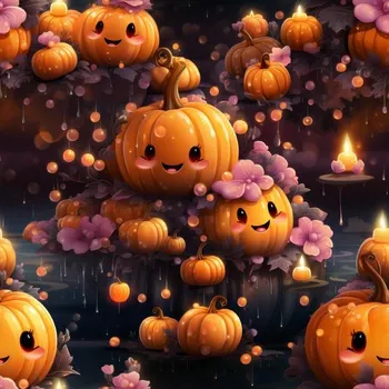 Galanterie Úplet Dýně, květy, svíčky (E) (Top kvalitní úplet Bella digitisk)