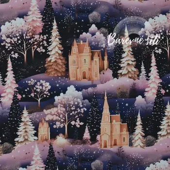 Zimní softshell Růžovozlatá zimní krajinka (E) (Zimní softshell potištěný)