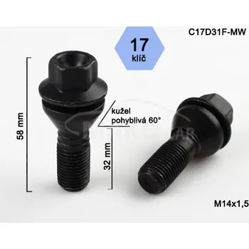 Šroubek na kolo Šroub na kola pro BMW X5 r.v. 2000-2006 SUV na originální kola, černý, BIMECC
