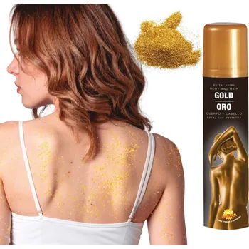 Barva na vlasy Fiestas Guirca Párty sprej barva na tělo zlatá, 75 ml